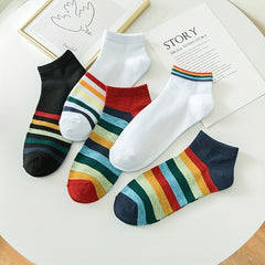 Rainbow Striped Socks Women's Crew Short Stockings