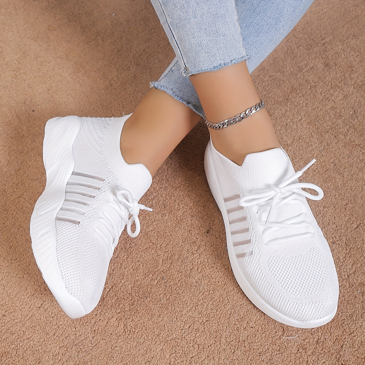 Women's Breathable Flying Woven Sneakers Casual Lace Up Outdoor Shoes