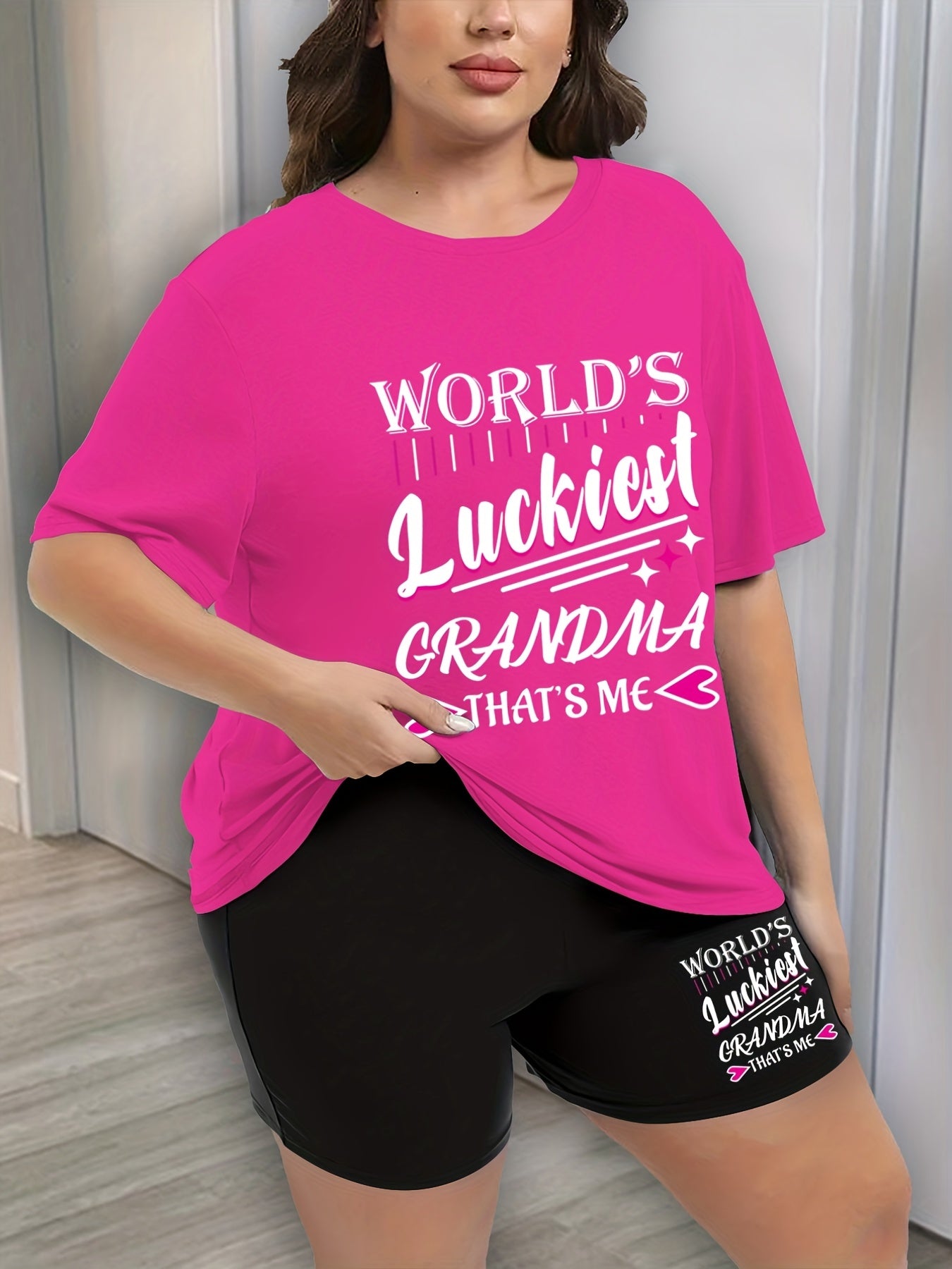 Women's Plus Size Heart & Letter Print Pajama Set