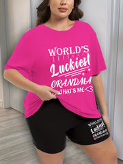 Women's Plus Size Heart & Letter Print Pajama Set