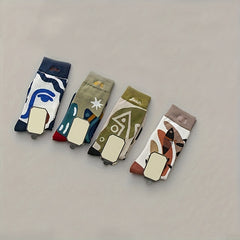 4 Pairs Illustration Print Socks Novelty Funny Mid Tube Stockings