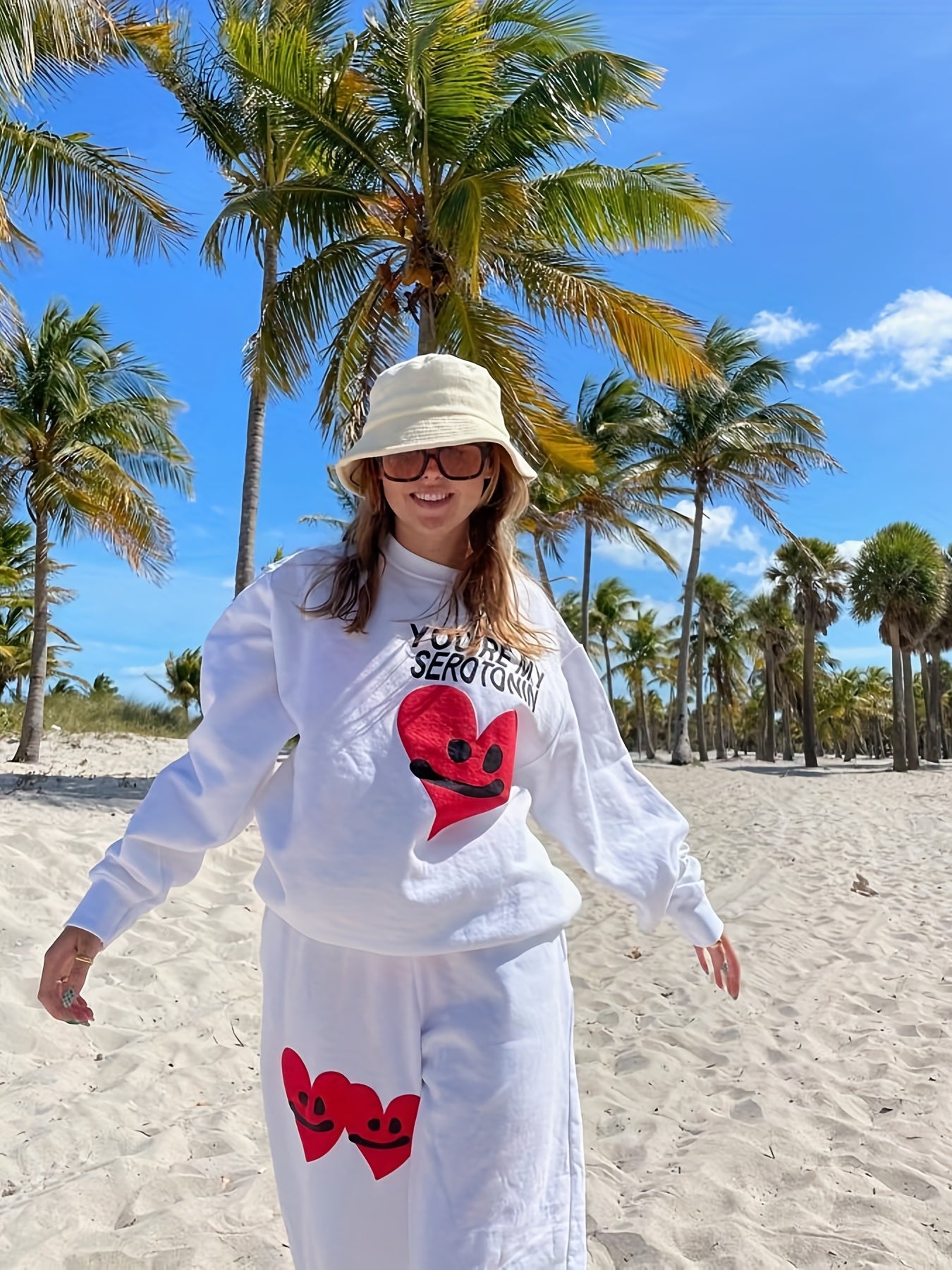 Heart Print Sports Sweatshirt Women's Tops