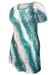 Women's Plus Marble Print Short Sleeve Round Neck Dress
