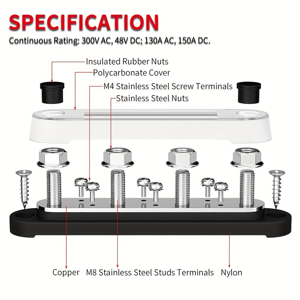 Car Terminal Block 10-16 X 12-7 40 M8 Terminal Stud 6 X 8 M4 Screw Terminal