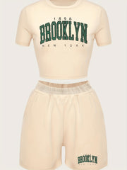 Casual Two Piece Set Crew Neck Tee & Shorts Outfit