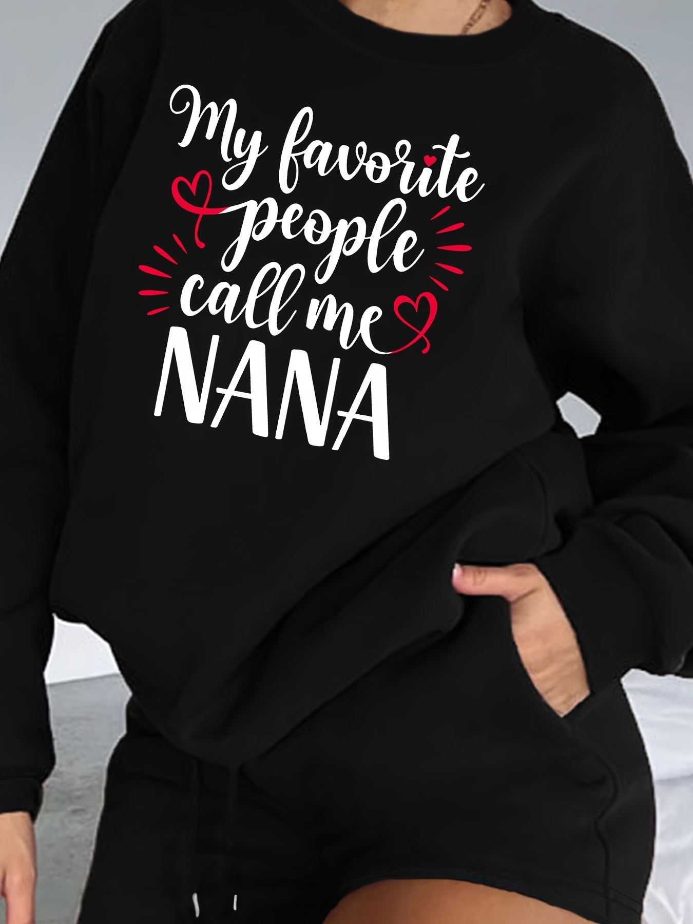 Women's 2 Piece Slogan Print Sweatshirt & Shorts Set