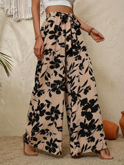 Floral Print Wide Leg Pants with Knot Detail