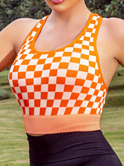 Checkerboard Plaid Racerback Sports Bra Fitness Yoga Women's Activewear