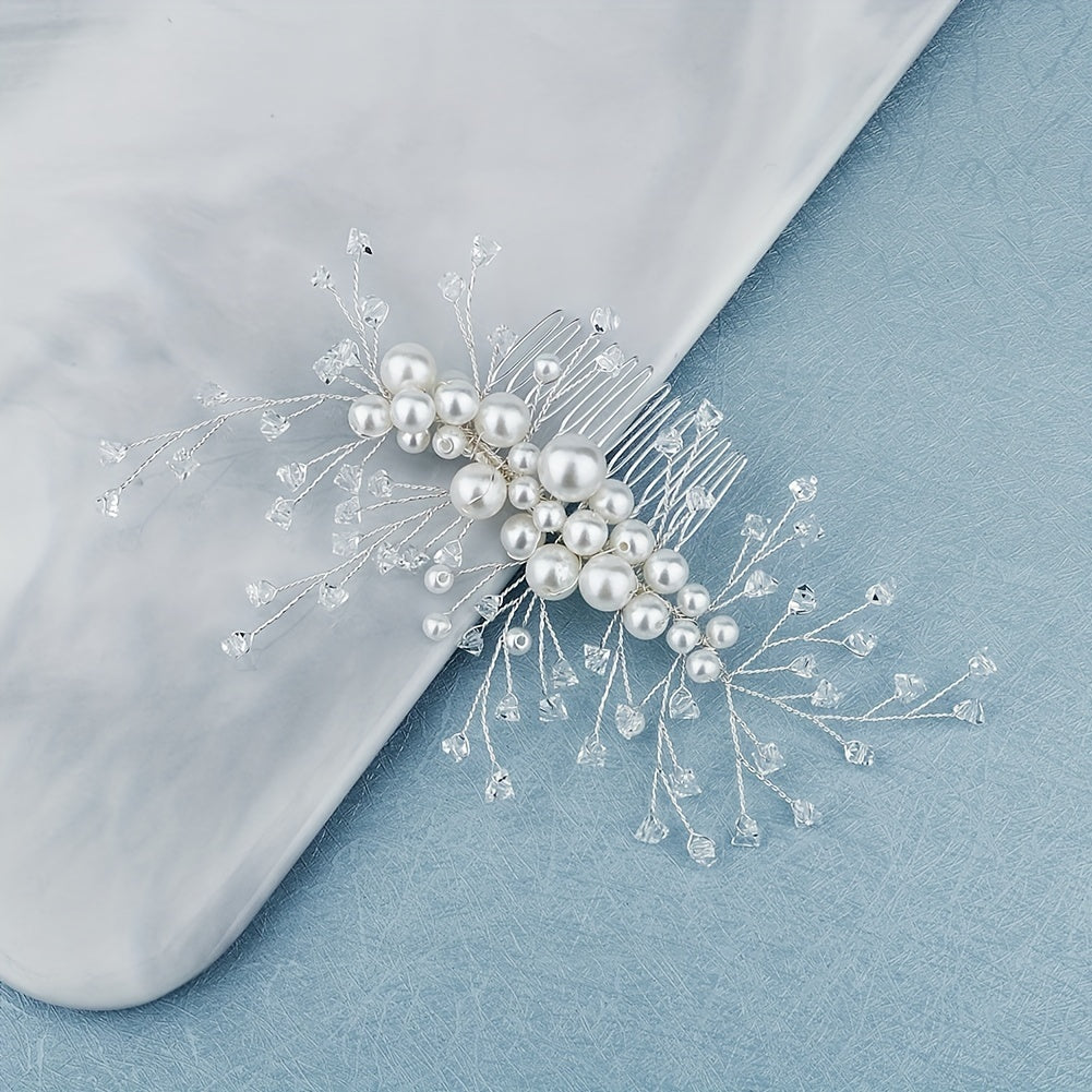 Crystal Pearl Hair Comb Wedding Headwear Hair Pin Bridal Accessory