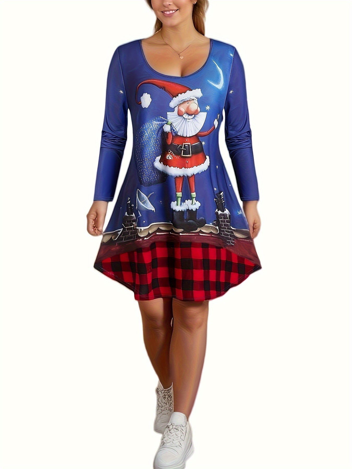 Plus Santa Claus Print Top & Leggings Set
