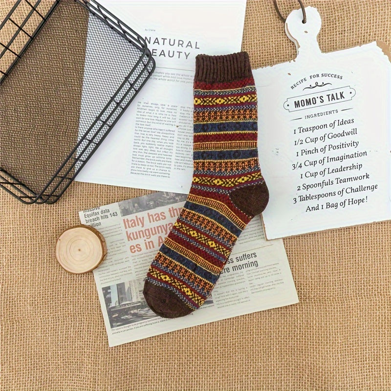 5 Pairs Geometric Print Socks Warm Mid Tube Stockings Women's Hosiery