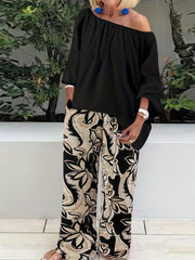 Off Shoulder Top & Floral Wide Leg Pants 2-Piece Set