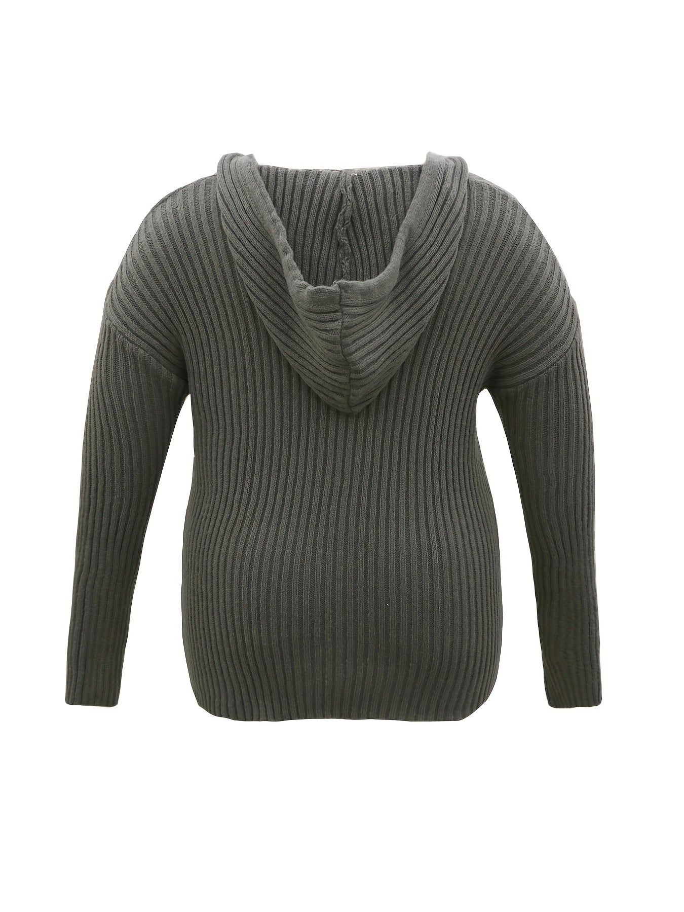 Solid Ribbed Long Sleeve Hooded Knit Top