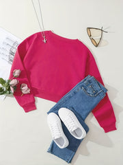 Women's Solid Crew Neck Crop Sweatshirt