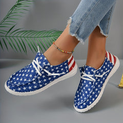 Women's Star & Striped Pattern Sneakers Casual Lace Up Outdoor Shoes