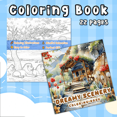Deluxe Adult Coloring Book, 22 Pages, 20x20cm, Soothing Scenery, Birthday Gift