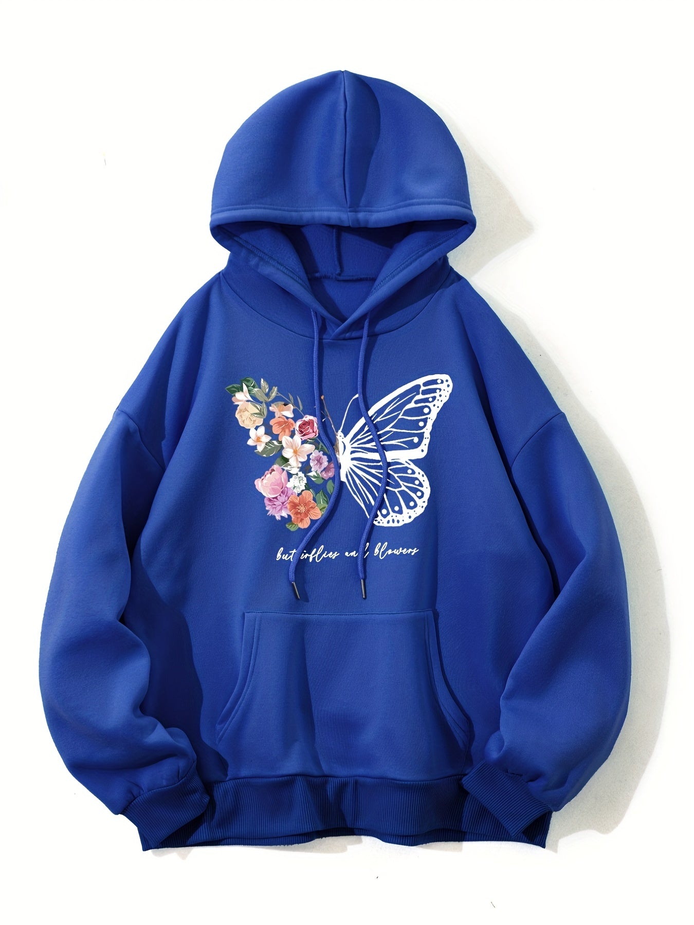 Butterfly & Floral Print Hoodie Casual Sweatshirt