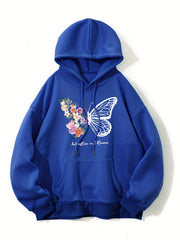 Butterfly & Floral Print Hoodie Casual Sweatshirt
