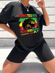 2pcs Independence Graphic Sports Set Crew Neck Short Sleeves & Solid Shorts