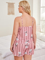 Striped & Rabbit Print Cami & Shorts Set