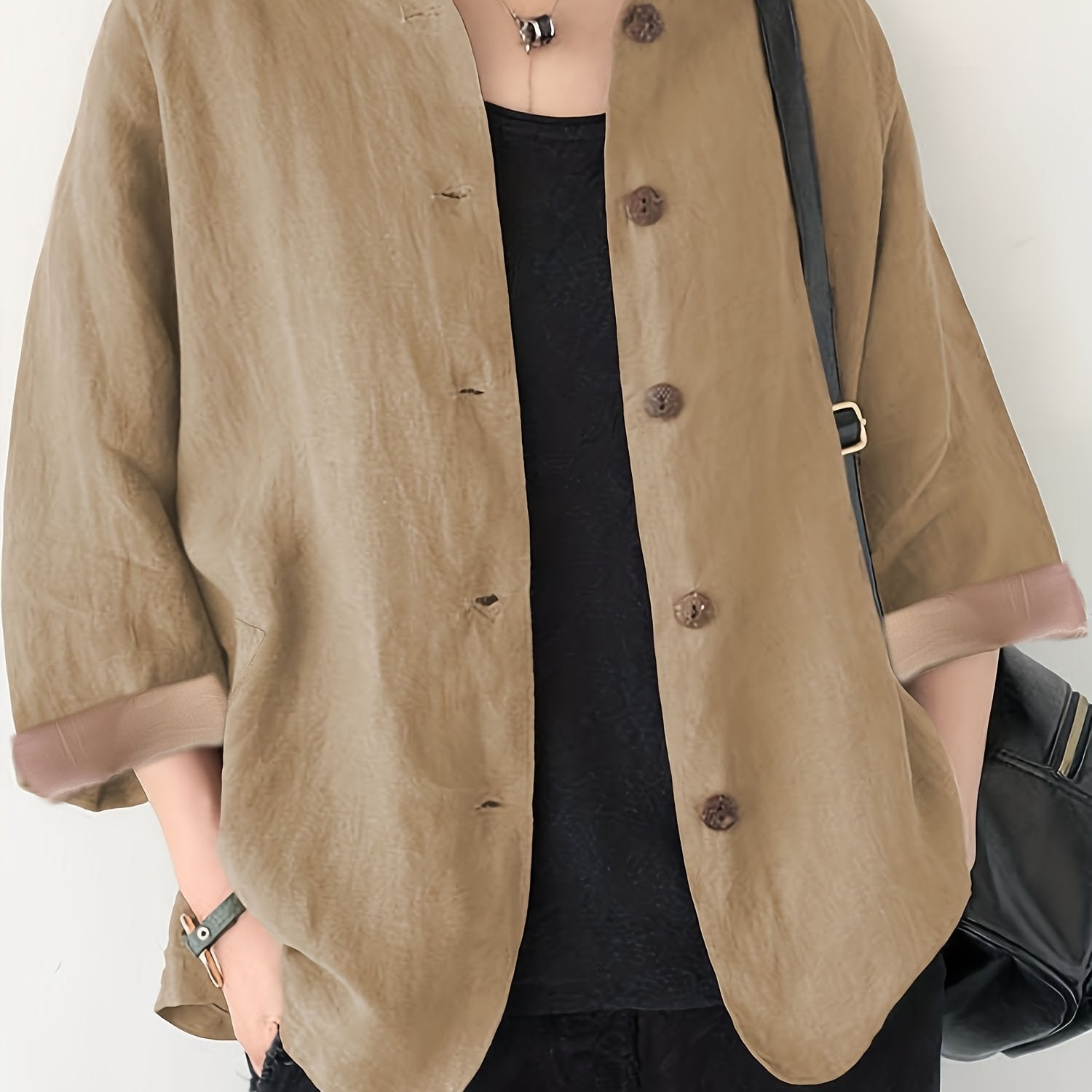 Button Front Long Sleeve Jacket Women's Outerwear