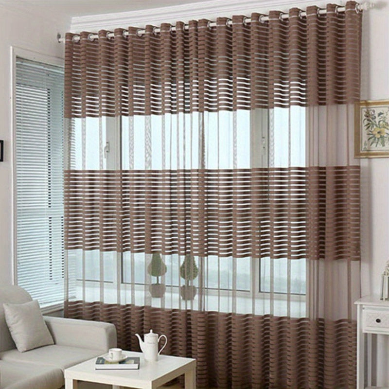 Striped Tulle Curtain for Home Decor - Bedroom Office Kitchen Living