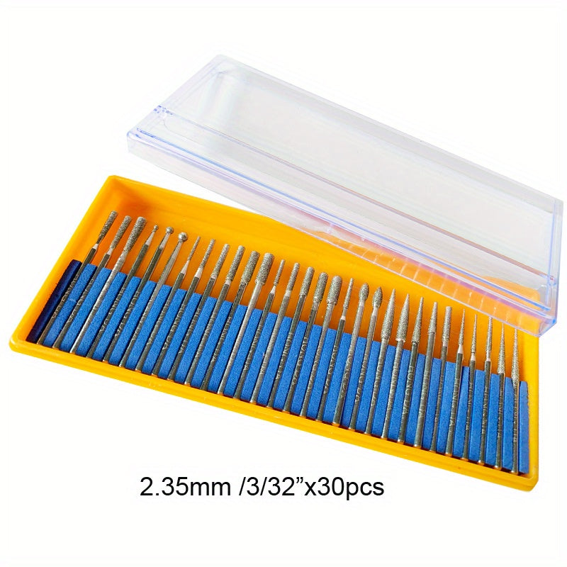 30pcs Artifical Diamond Burrs Set Rotary File Burs Kit for Rotary Grinder Tools