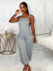 Backless Tie Dual Pockets Jumpsuit Sexy Sleeveless Jumpsuit