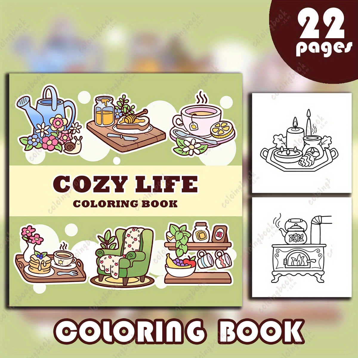 Cozy Life Adult Coloring Book - 22 Pages Mixed Paper - Unique Cover Designs