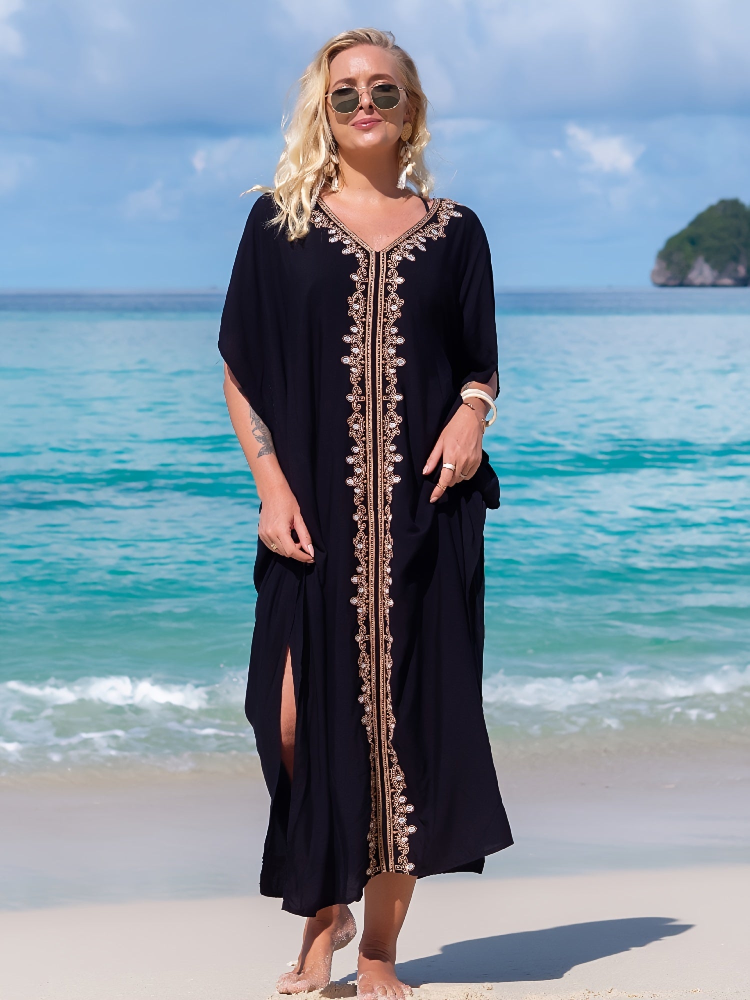 Boho Dress Women's Plus Floral Print V Neck Side Split Short Sleeve