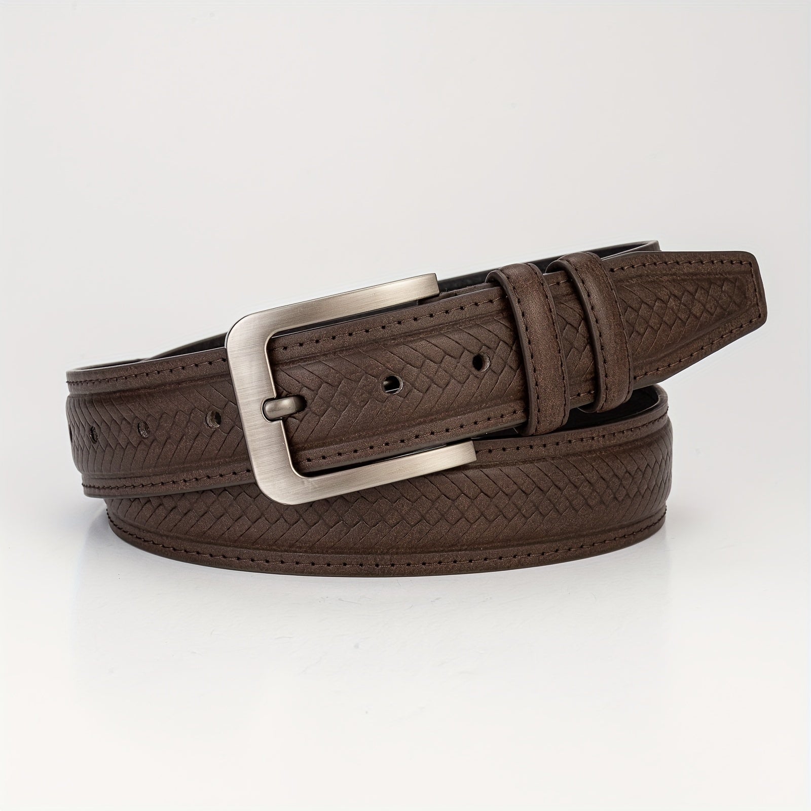 Embossed Antique Braided Pattern Men's Leather Belt