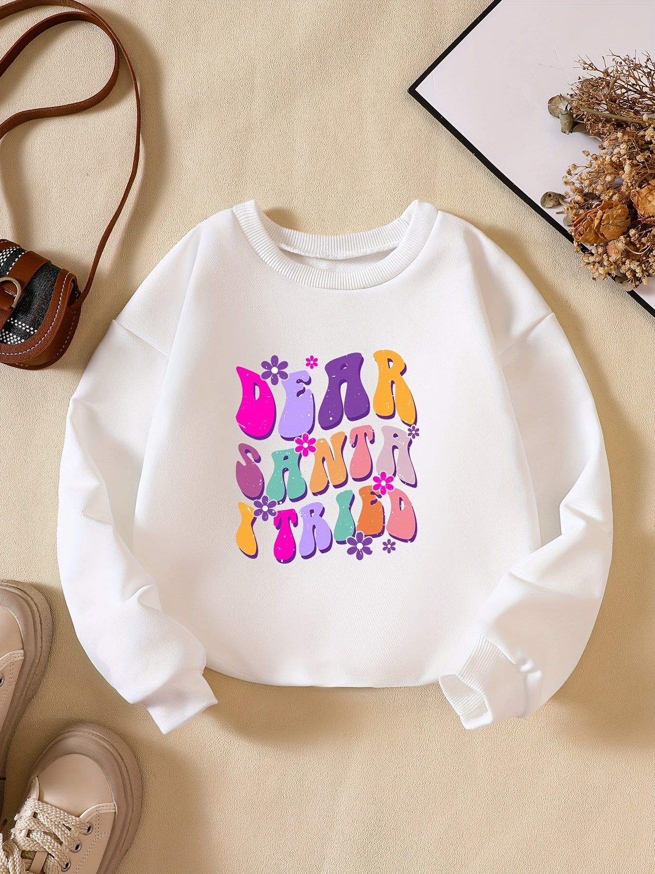 Girls' DEAR SANTA Print Sweatshirt Long Sleeve Pullovers