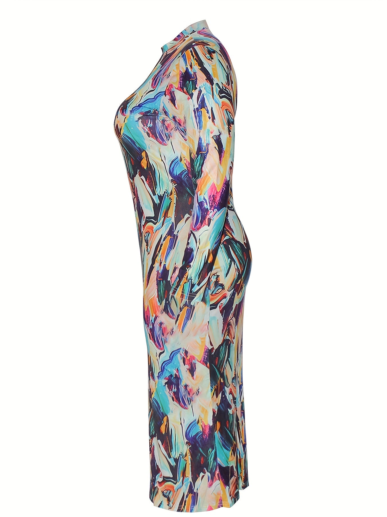 Allover Print Long Sleeve Mock Neck Dress