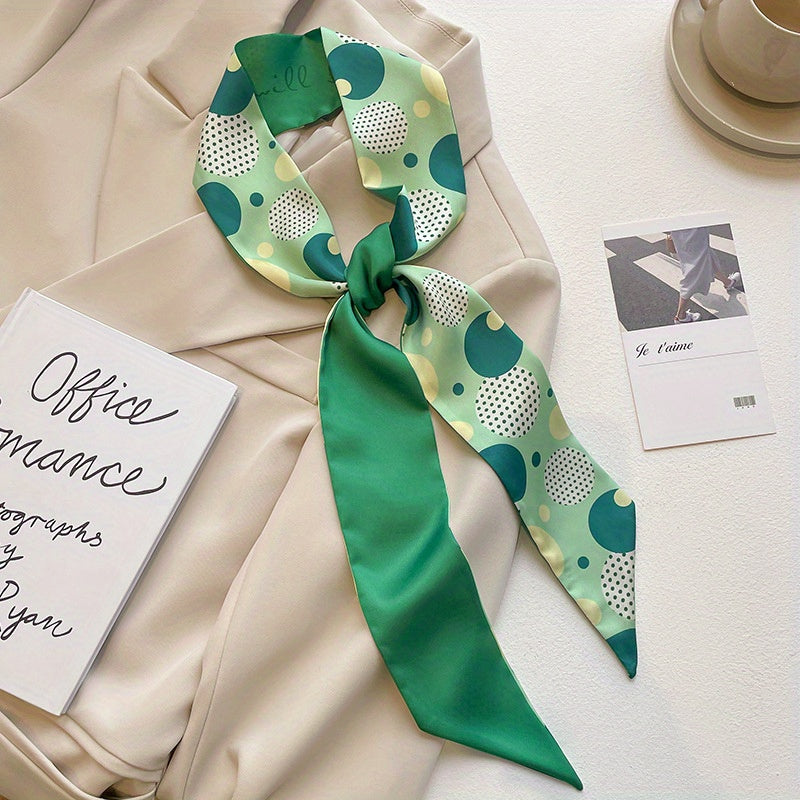 Green Floral Print Skinny Scarf Silk Ribbon Necktie Neckerchief