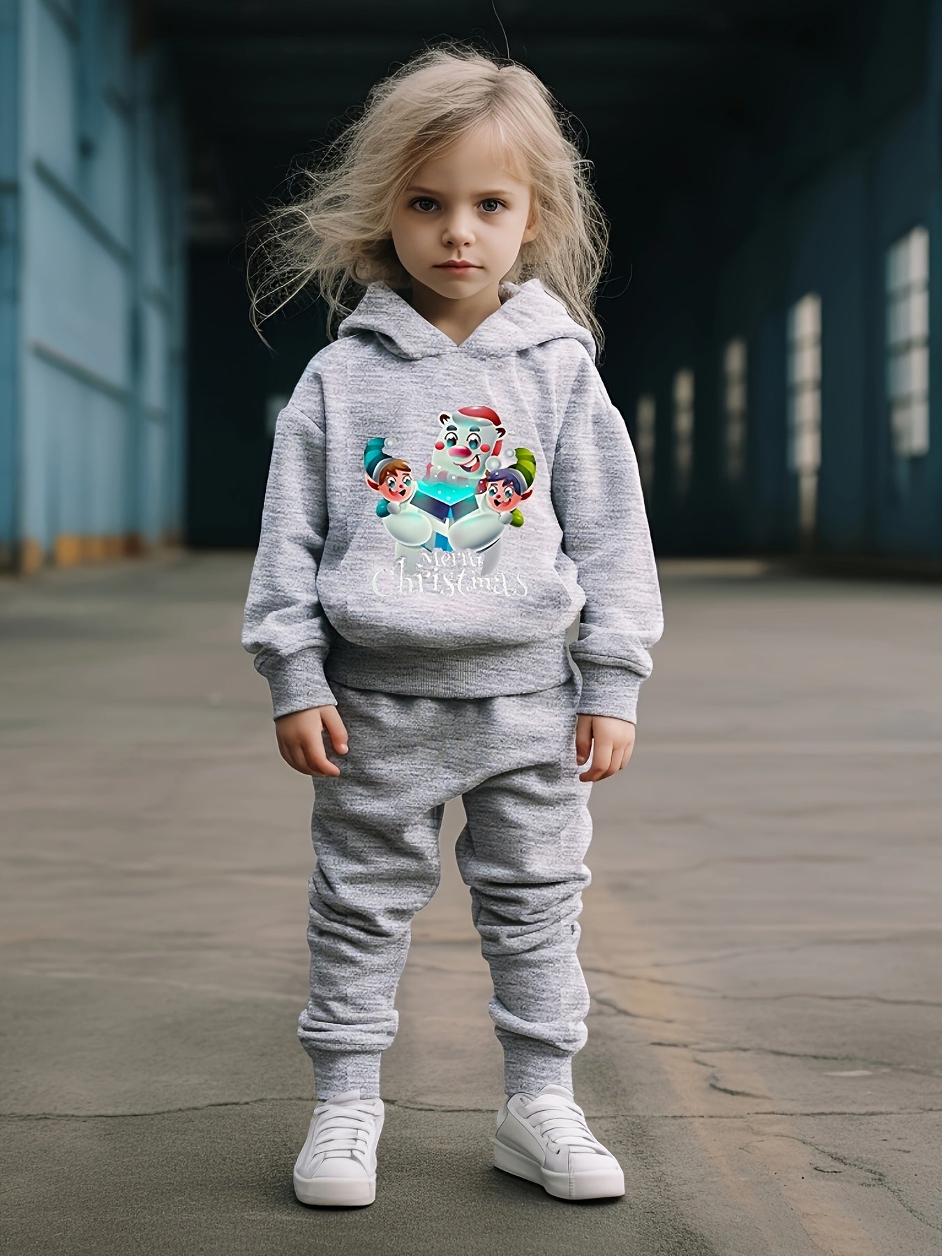 Girls 2pc Cartoon Bear & Elfins Hooded Sweatshirt & Sweatpants Set