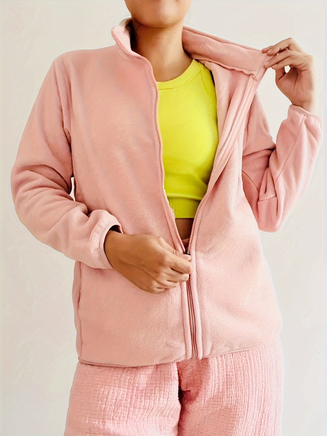 Fleece Liner Jacket Mock Neck Zipper Sports Coat