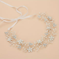 Flower Charm Hair Band Rhinestone & Pearl Headband Bridal Wedding