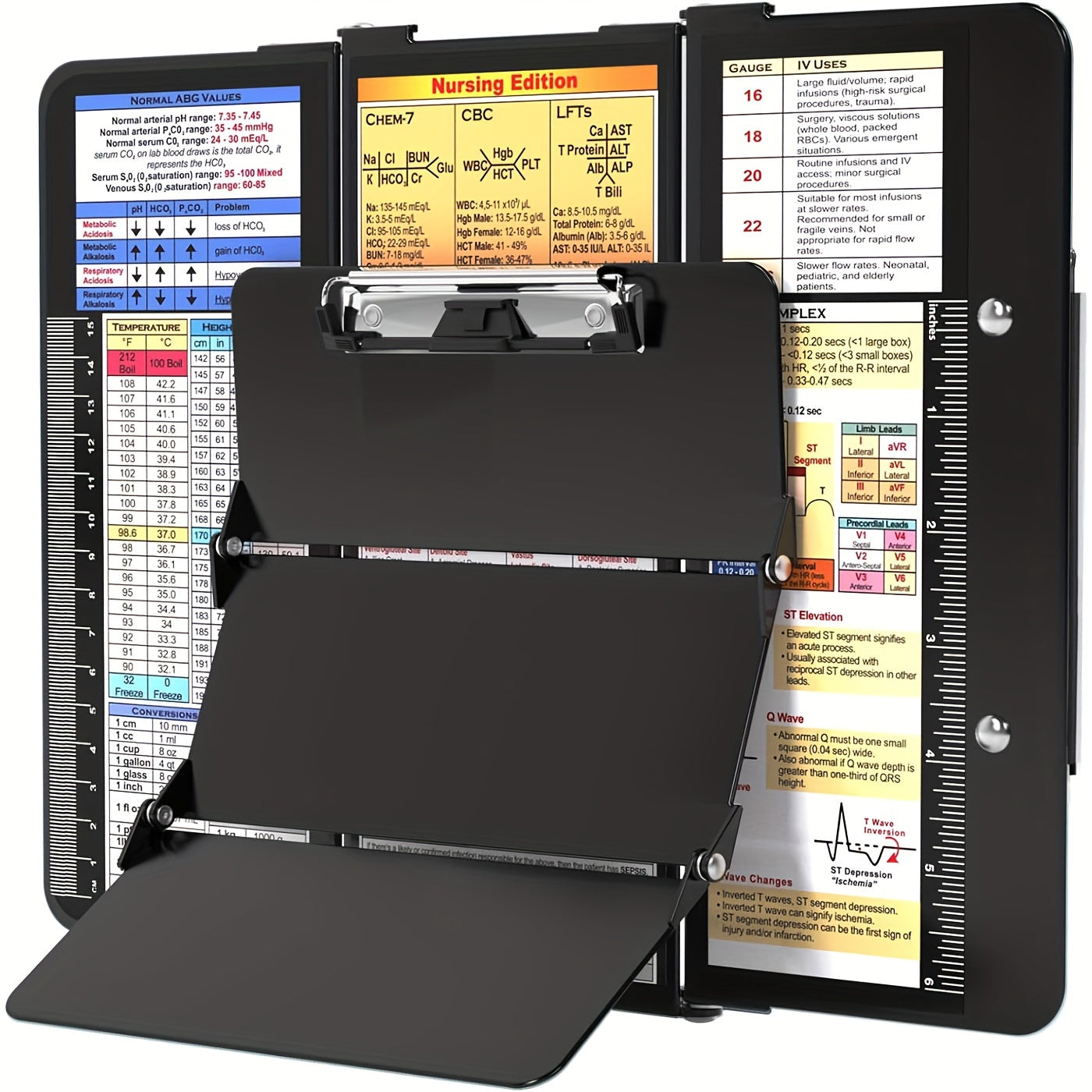 3-Layer Aluminum Nursing Clipboard with Cheat Sheets & Clip