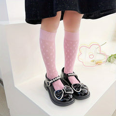 Girls Cotton Blend Dot Pattern Knee High Stockings
