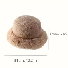 Fluffy Faux Fur Bucket Hat Plush Warm Hat