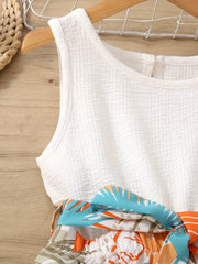 Girls Plants Sleeveless Rompers Jumpsuits For Beach Vacation