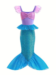 Girls Block Ruffle Trim Mermaid Princess Dress Costume Dress Up