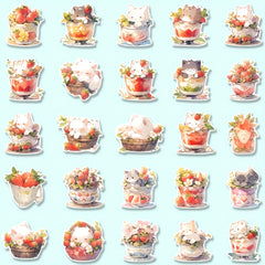 54pcs Strawberry Cat Cartoon Stickers Pack - Kids Laptop Luggage