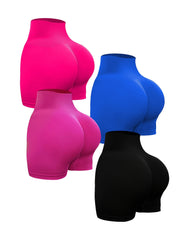 4pcs Wide Waistband Solid Fitness Shorts for Women