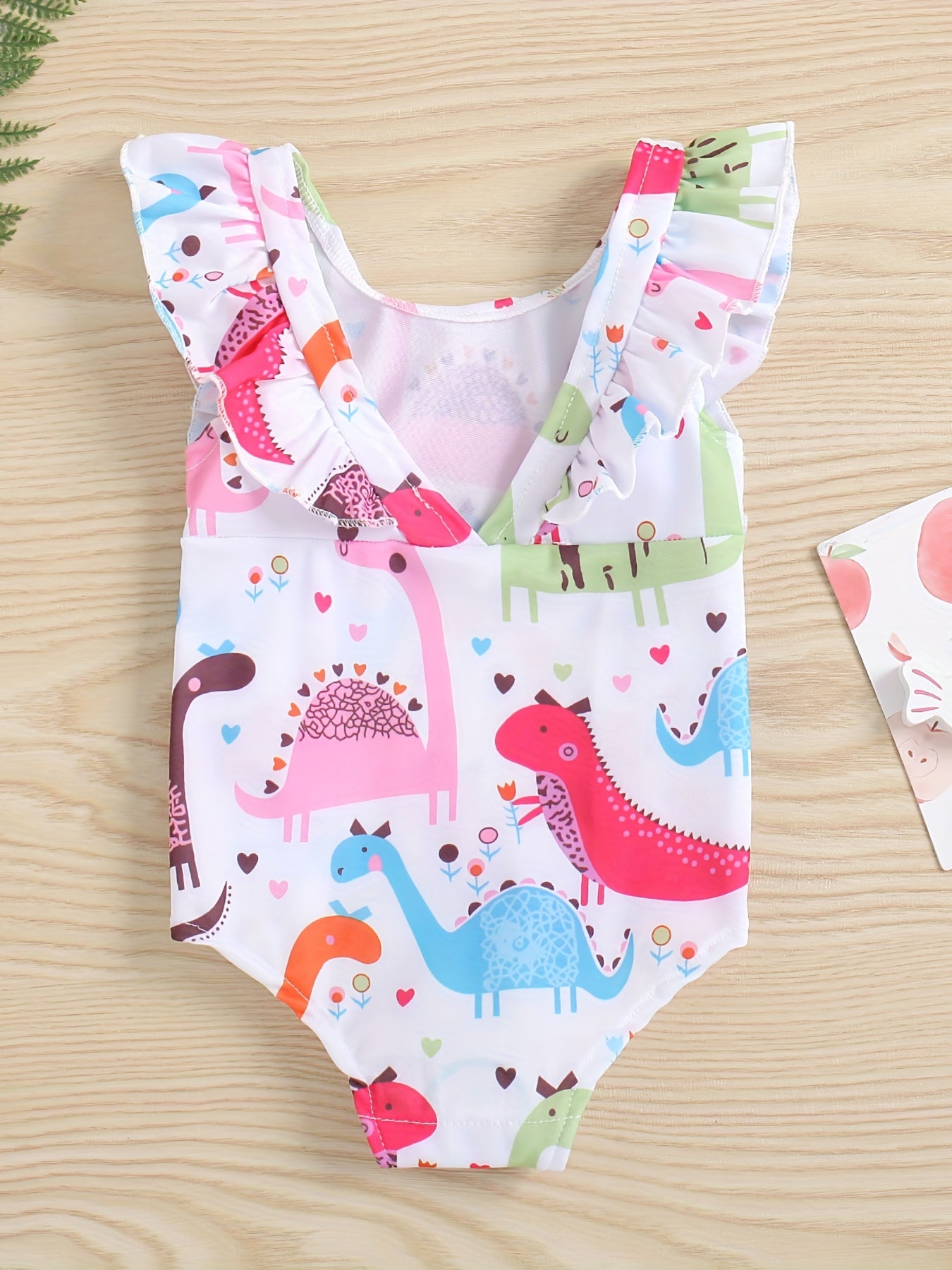 Baby Girls Dinosaur Print Ruffle Trim Swimsuit