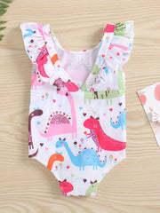 Baby Girls Dinosaur Print Ruffle Trim Swimsuit