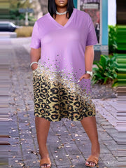 Colorblock Glitter Leopard Print Dress