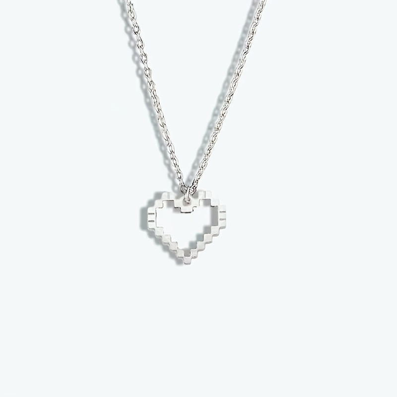 Creative Mosaic Heart Hollow Pixel Heart Pendant Necklace
