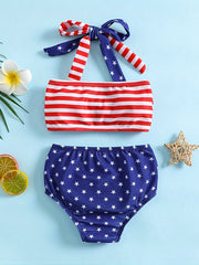 Baby Girls Striped Star Halter Bikini Top & Shorts Swimsuit