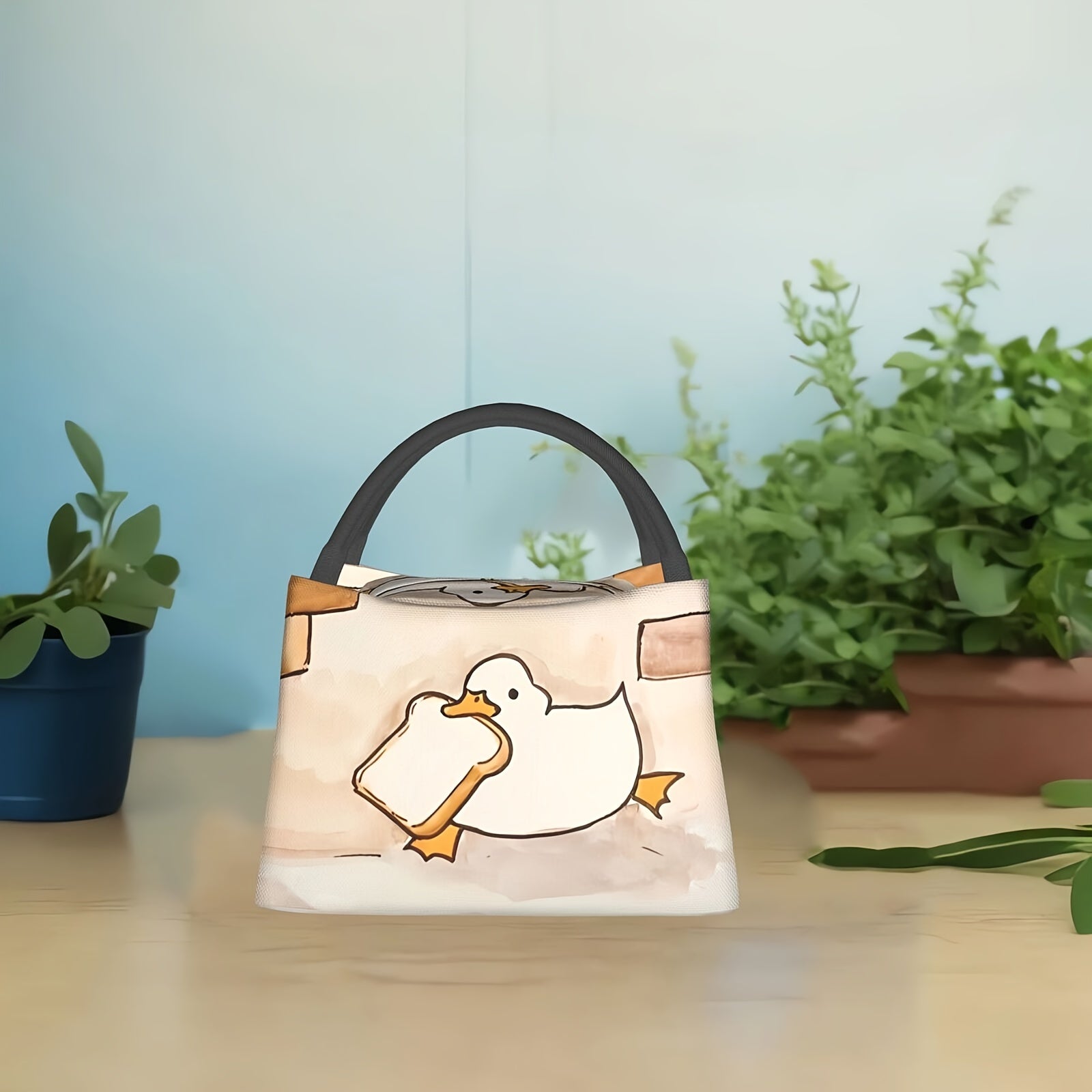 Duck & Bread Pattern Lunch Bag Insulated Tote for Work School Picnic